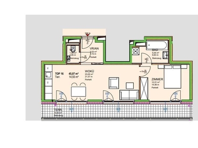 Anlegerhit | westseitige 2 Zimmerwohnung 15 m² Terrasse