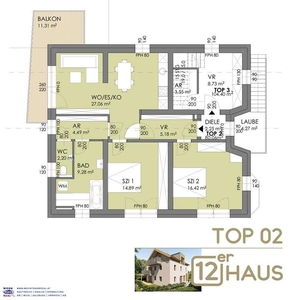 12er-Haus: neue 3-Zimmer Wohnung - ERSTBEZUG