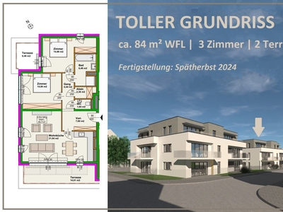 Blumengasse - Bauteil B | Neubauprojekt | 3 Zimmer Wohnung - 2.OG | 2 Terrassen | Belagsfertig | Tiefgaragenstellplatz optional | Spätherbst 2024 (Top